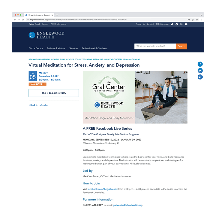 Englewood Health event page: Virtual meditation