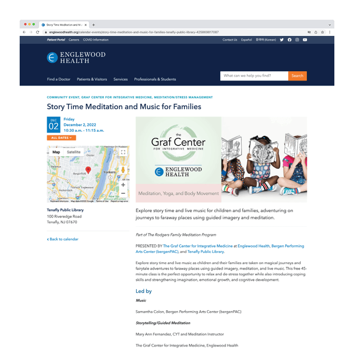 Englewood Health event page: Story time meditation