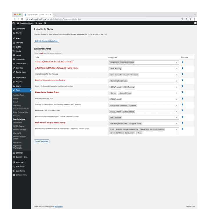 Englewood Health Eventbrite data admin UI