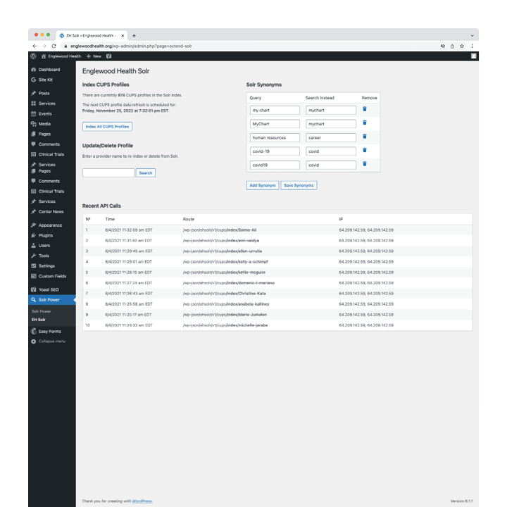 Englewood Health Solr admin UI screenshot