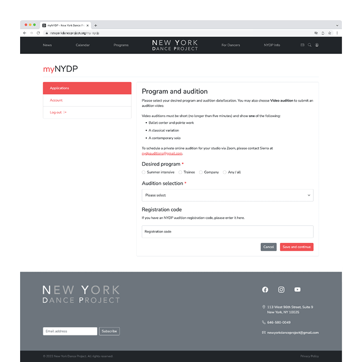 NYDP website members area application form step 3